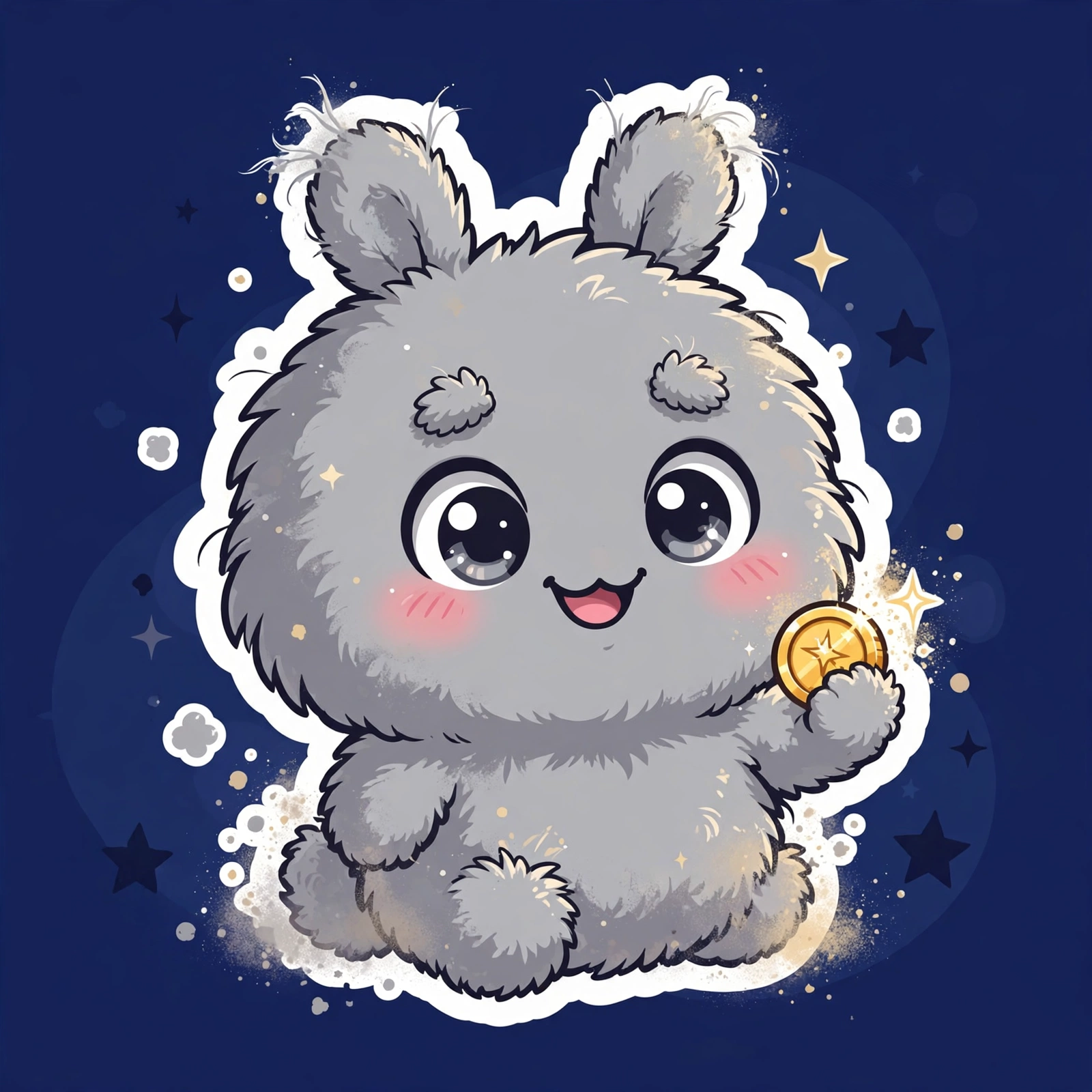 Bun, the DUST mascot — a dust bunny holding a gold dust coin